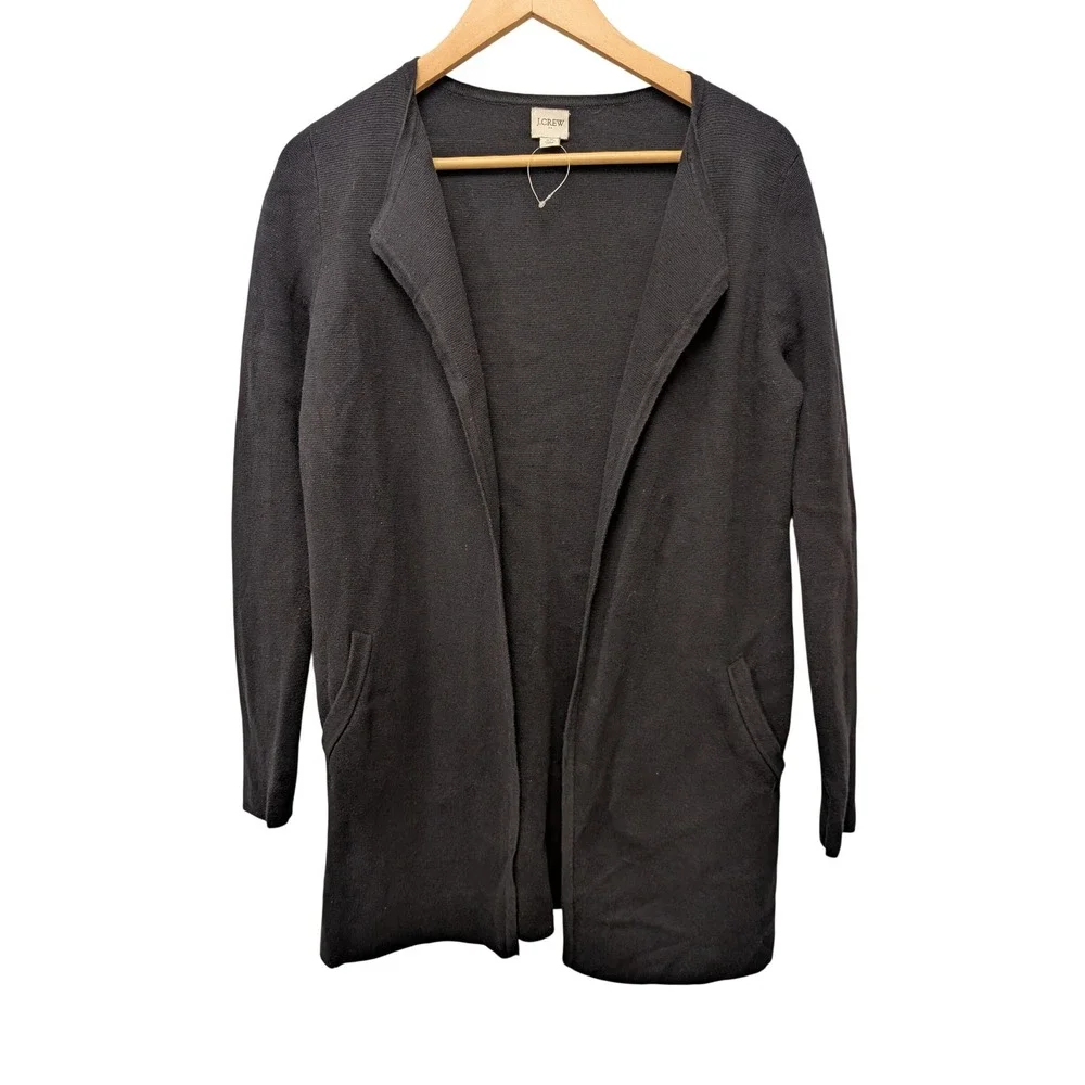 J. Crew Vanessa Sweater Jacket Open‎ Front Blazer Black Cardigan XS 100% Cotton